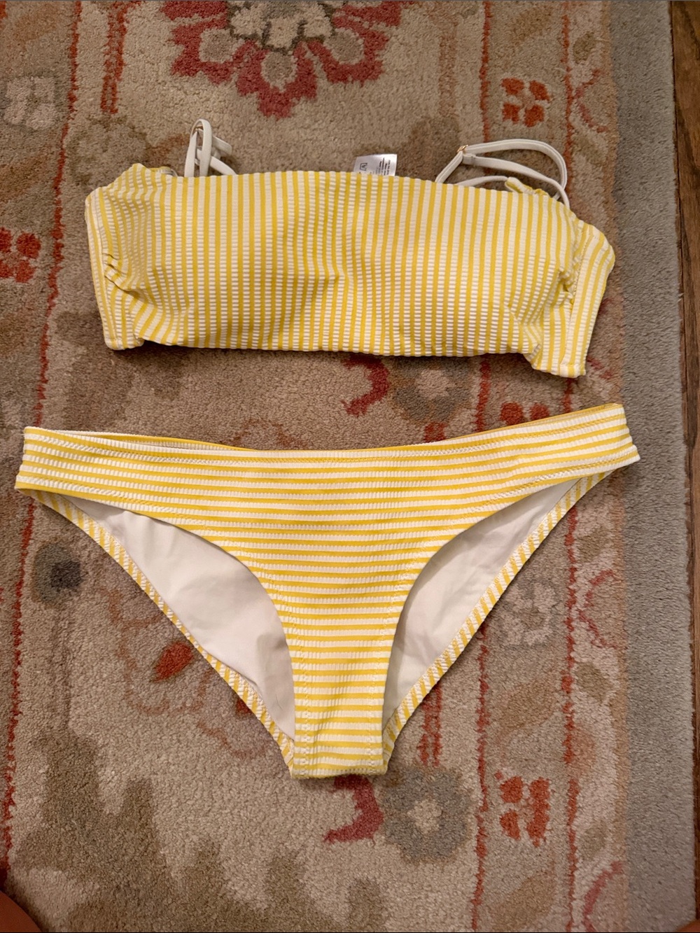 Yellow Striped Bandeau Bikini Set - Women